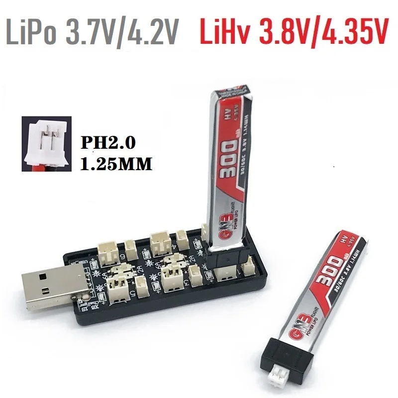 Drone Battery Adapter - RCドローン用USBバッテリー充電器アダプター,6ch,1s,lipo,lihv,3.7v,4.2v,3.8v,4.35v,5v