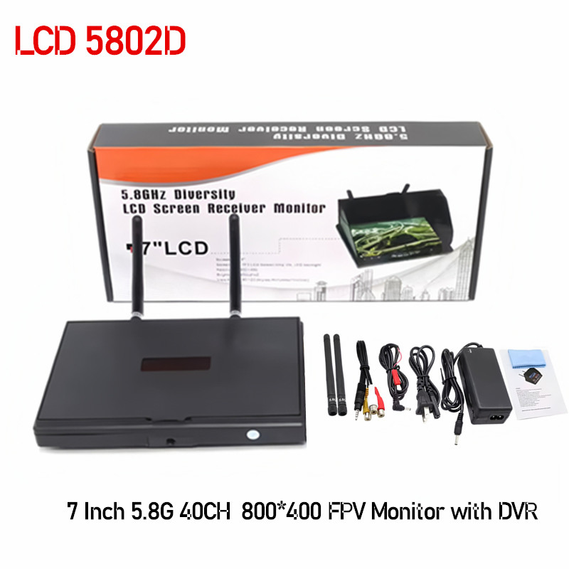 Drone Controller Screen - 5.8G FPV DVR LS5802D、7インチモニター、LCDスクリーン、5802D内蔵デュアル受信機、バッテリー、800*480解像度、FPVドローン、クアッドコプター、RC用。